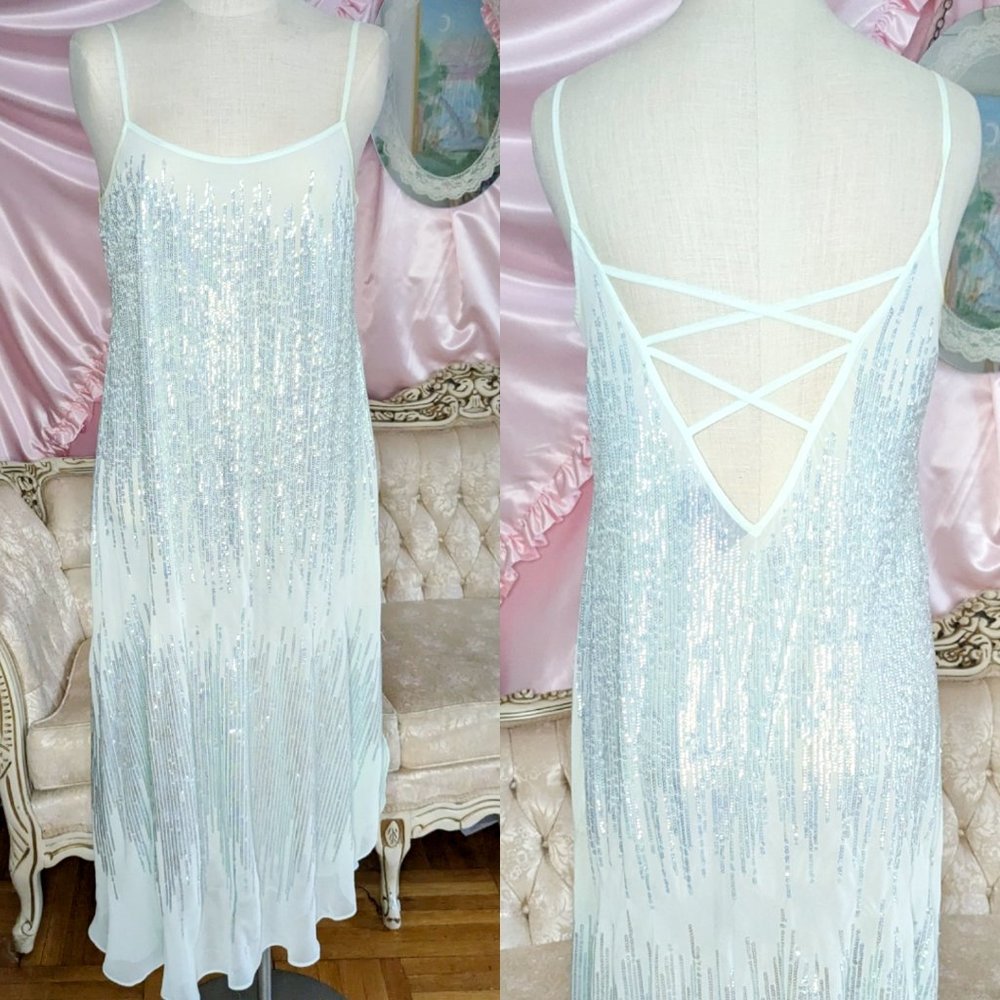 Wildfox mermaid sequin dress / White Label Waterfall Gown size L